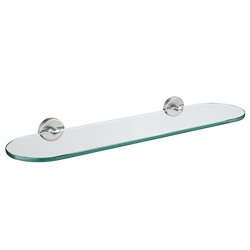 JQK Bathroom Glass Shelf, Tempered Glass Shower Storage 20 by 5 inches, 304 Stainless Steel Brushed Finish Wall Mount, TGS121L20-BN - color: Brushed, size: 20 Inch