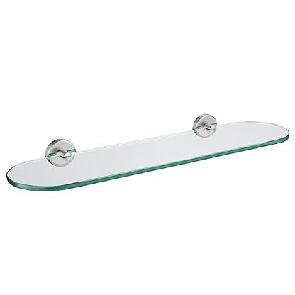 JQK Bathroom Glass Shelf, Tempered Glass Shower Storage 20 by 5 inches, 304 Stainless Steel Brushed Finish Wall Mount, TGS121L20-BN - color: Brushed, size: 20 Inch
