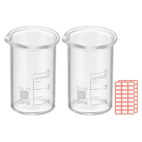 PATIKIL 5ml Glass Beaker, 2 Pack Measuring Glass Beaker Graduated Borosilicate Lab Cups Mug Low Form Heat Safe Transparent with Spout Label for Laboratory Science Kitchen Liquids - size: 5ml