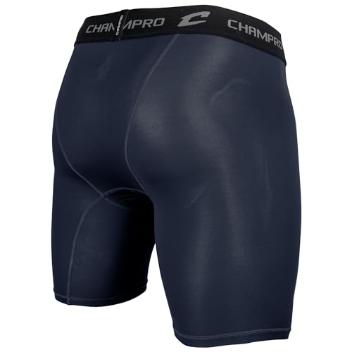 CHAMPRO Men's Polyester/Spandex Lightning Compression Shorts - color: Navy, size: Small