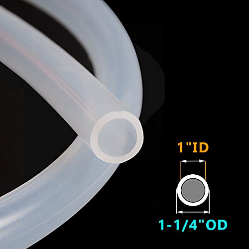 Feelers Silicone Tubing, Food Grade Pure Siliconce Hose 1" ID 1-1/4" OD 3.28ft, High Temperature Resistant Flexible Hose for Water Air Pump, Aquarium, Home Brewing, Kitchen