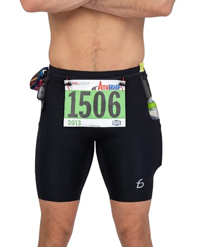 FlipBelt Men's Running Compression Shorts with Built-in Running Belt - color: Trail Black - Past Season, size: Small