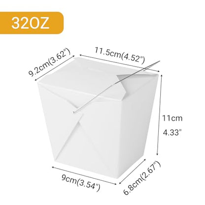 50 Pack 32oz Chinese Take Out Food Boxes with Metal Wire Handle & Labels, Party Favor Boxes Paper Take Out Food Containers For Hot Or Cold Food