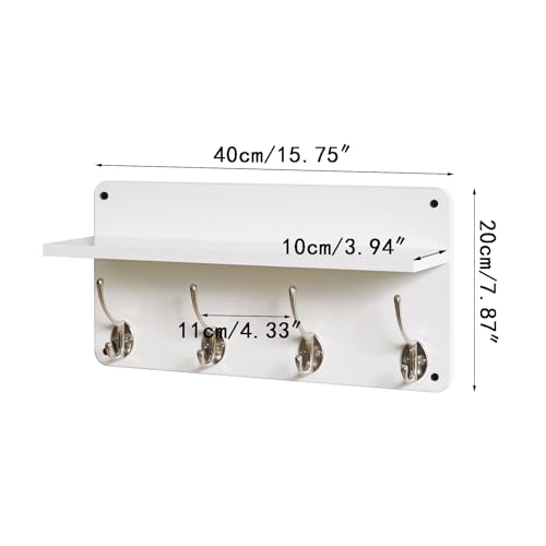 YMYNY 31.5" Coat Rack Wall Mount with Shelf and 8 Hooks, White, HWS006W-2 - color: White