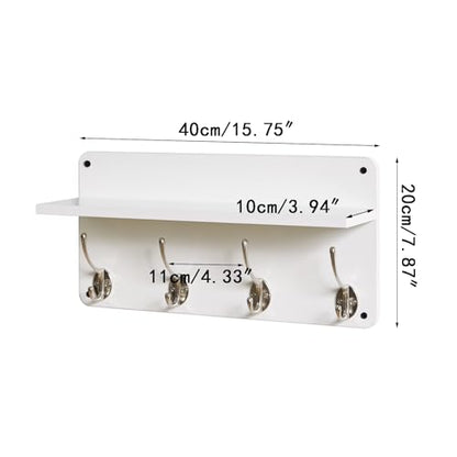 YMYNY 31.5" Coat Rack Wall Mount with Shelf and 8 Hooks, White, HWS006W-2 - color: White