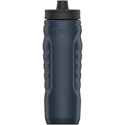 Under Armour Squeeze Water Bottles, 32 oz Water Bottles, Sideline Sports Water Bottle with Quick-Shot Lid, Quick & Easy Hydration, Gym Water Bottles, Squeeze Bottle, 1 32oz Bottle - color: Navy Blue and Black