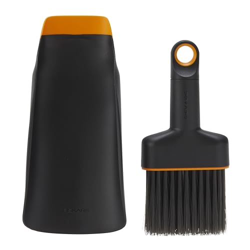 Fiskars Planting Soil Scoop & Brush Set, Dual-Sided Tool for Indoor Digging & Cleanup, Narrow Rigid End & Flexible Dustpan for Potting, Soft Bristles Sweep Debris, Recycled Plastic - style: Soil Scoop & Brush Set