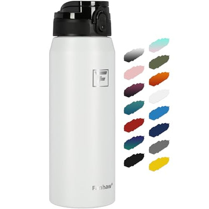 Fanhaw 24 oz Insulated Stainless Steel Water Bottle with Anti-Dust Chug Lid, Leakproof Vacuum Metal Everyday Use Bottle for Kids, Teens & Adults, Back to School Essentials (White) - color: White, style: 24 Ounces