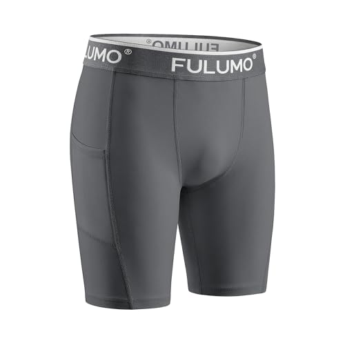 Men's Compression Athletic Shorts with Pocket Cup - color: Grey, size: Medium