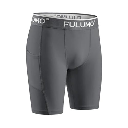 Men's Compression Athletic Shorts with Pocket Cup - color: Grey, size: XX-Large