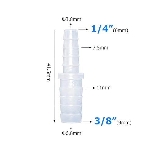 Plastic Hose Barb Reducer Fitting 3/8" to 1/4" Barbed Reducing Union Adapter Splicer Mender Joint Fitting (Pack of 2) - size: 3/8-1/4