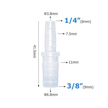 Plastic Hose Barb Reducer Fitting 3/8" to 1/4" Barbed Reducing Union Adapter Splicer Mender Joint Fitting (Pack of 2) - size: 3/8-1/4