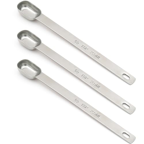 3PCS 1/2tsp (1/6tbsp, 2.5ml) Single Measuring Spoon, Stainless Steel Long Handle Individual Teaspoons Only - size: 1/2tsp|1/6tbsp|2.5ml
