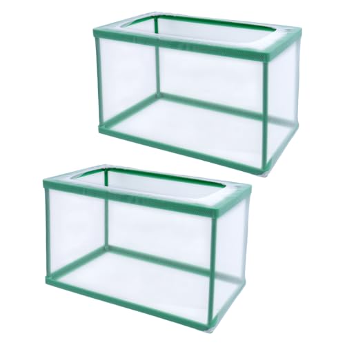 2PCS 10.43" x 5.91" x 5.91" Fish Tank Breeder Green Nylon Fish Incubator Mesh Box Aquarium Fish Fry Hatchery Breeder with Suction Cups - style: 10.43" x 5.91" x 5.91"; Green; without Divider