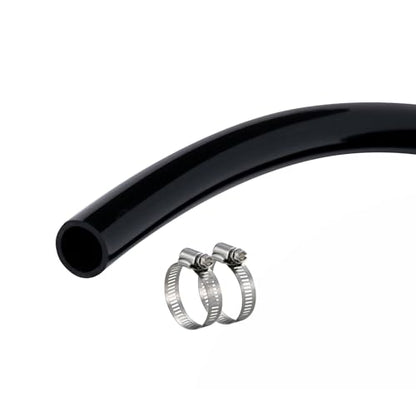 3/8" id - 10ft Black Vinyl Tubing Flexible PVC Tube Hybrid Hose Transfer Water Fuel Gas for Pond Fountain Garden Waterfall, Durable and Safe, with 2 Hose Clamps