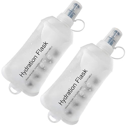 AXEN Soft Flask TPU Foldable Running Hydration Flask, Soft Collapsible Water Bottle for Hydration Pack Cycling Marathon Running Hiking - color: Clear Pack of 2-250ml