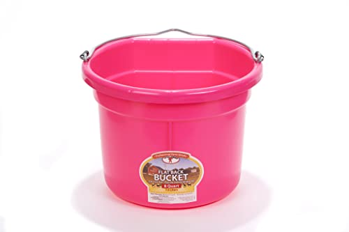 Little Giant® Flat Back Plastic Animal Feed Bucket | Animal Water and Feed Bucket with Metal Handle | 8 Quarts | Hot Pink - color: Hot Pink