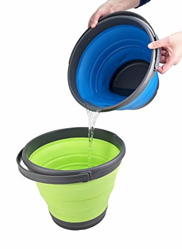 SAMMART 10L (2.6 Gallon) Collapsible Plastic Bucket - Foldable Round Tub - Portable Fishing Water Pail - Space Saving Outdoor Waterpot, Size 33cm Dia (Grey/Cerulean)