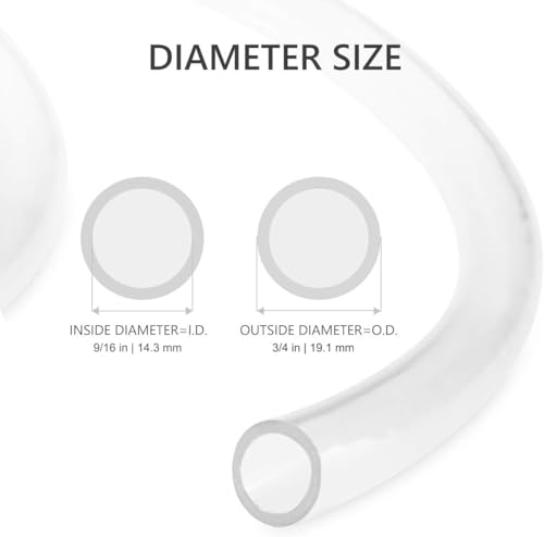 Clear Vinyl Tubing 9/16 Inch ID, 10-Feet, Flexible PVC Tubing, Hybrid PVC Hose, Lightweight Plastic Tube - size: ID 9/16 INCH, style: 10 Feet