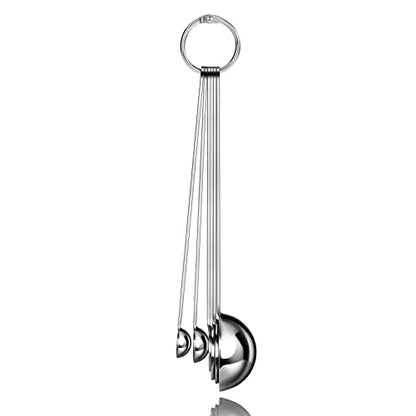 New Star Foodservice 43112 Stainless Steel Measuring Spoons, Set of 6, Round Metal Measuring Spoon Set with Ring Hook for Baking, Cooking, Spices, Wet and Dry Ingredients, Silver
