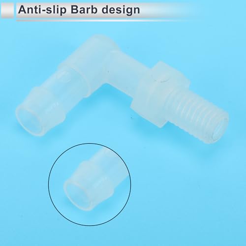 5 Pcs Plastic Hose Barb Fitting 90° Elbow 5/16" Hose Barb M8 Male NPT Barbed Adapter Clear PP - size: 5/16"-M8