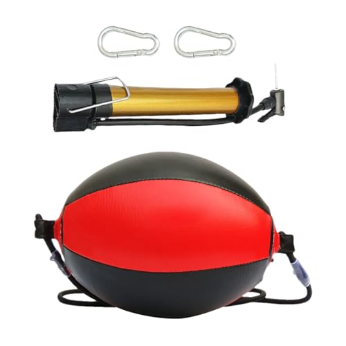 Double End Bag PU Leather Boxing Punching Bag | Includes Carabiners, Needle, Air Pump, Boxing Equipment Enhances Reaction, and Hand Eye Coordination Training - color: Red
