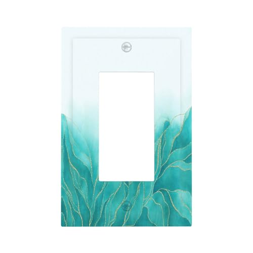 Decorative Outlet Covers Blue Green Golden Liquid Marble Leaf 1 Gang Rocker Light Switch Cover Plate Single Decora Light Switch Covers Wall Plate Faceplate for Bedroom Kitchen Decor - color: Blue Green Golden Liquid Marble, size: 1-Gang Rocker/5 x 3 IN