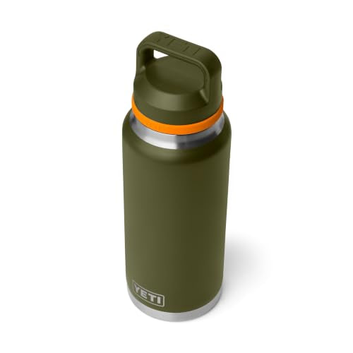 YETI Rambler 36 oz Bottle, Vacuum Insulated, Leakproof, Stainless Steel with Chug Cap - color: Olive/King Crab Orange