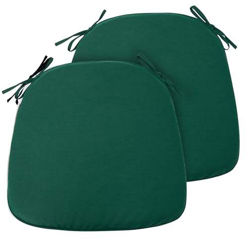 FUNHOME 17"x16"x2" Outdoor Chair Cushions Set of 2, Water Resistant Patio Chair Pads with Ties, Seat Cushions for Home Garden Furniture Decoration-Dark Green - color: Dark Green, size: Set of 2