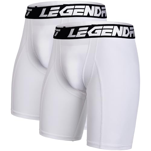 2-Pack Mens Baseball Compression Shorts w/Cup Pocket NO Cup | Straps Protective Athletic Underwear Football Lacrosse - color: White, size: Large