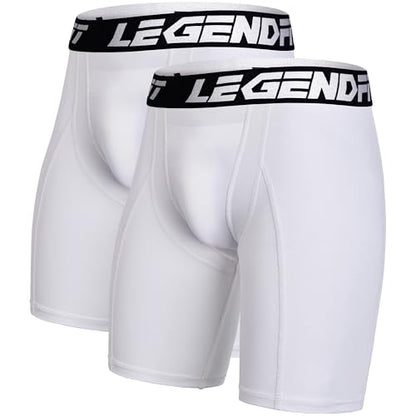 2-Pack Mens Baseball Compression Shorts w/Cup Pocket NO Cup | Straps Protective Athletic Underwear Football Lacrosse - color: White, size: Large