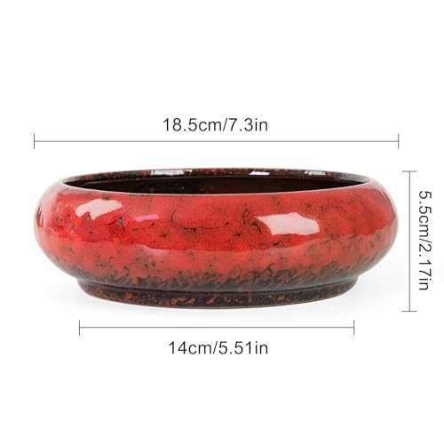 ARTKETTY Lotus Bowl Planter - 7.3 Inch Large Lotus Flower Bowl for Water Plants, Ceramic Hydroponic Planter Water Lily Bowl for Planting Aquatic and Indoor Succulent Plants and Bonsai - color: Red