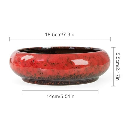 ARTKETTY Lotus Bowl Planter - 7.3 Inch Large Lotus Flower Bowl for Water Plants, Ceramic Hydroponic Planter Water Lily Bowl for Planting Aquatic and Indoor Succulent Plants and Bonsai - color: Red