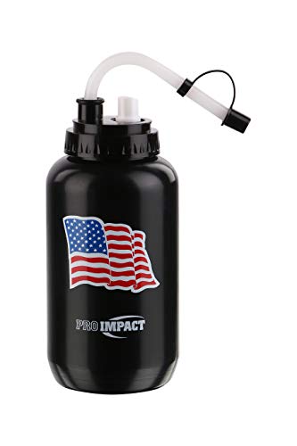 Boxing Water Bottle - Squeezable Plastic w/Long Straw & Spray Cap - Ideal for Gym Yoga Sports Boxing Lacrosse Football Hockey Cycling & Outdoors (35.5 Oz.) (Black Flag) - color: Black American Flag