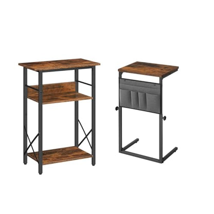 HOOBRO 10 Gallon Aquarium Stand and C Shaped End Table, 3-Tier Fish Tank Stand with Storage, Adjustable Side Table for Sofa, Couch Table That Slide Under, Storage Pockets, BF52FT01-BF77SF01