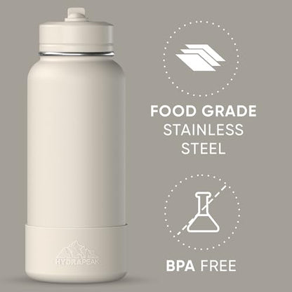 Hydrapeak 32oz Sport Insulated Water Bottle with Straw Lid, Leak & Spill Proof, Keeps Drinks Cold for 24 Hours, Hot for 12 Hours, Premium Stainless Steel Water Bottles (32oz, Stone) - color: Stone
