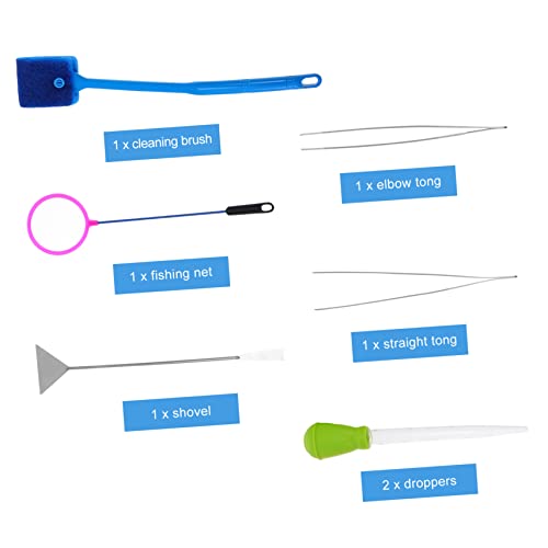 7pcs Aquarium Cleaning Tool with Stainless Steel Tongs Fishing Net and Brush for Easy Maintenance of Fish Tanks and Aquascaping