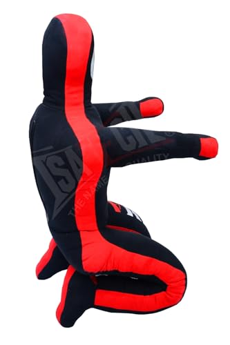 MMA Grappling Dummy, Training Punching Bag, Black and Red, Canvas Material, Sitting Position with Target - color: Black, size: 6ft (72")