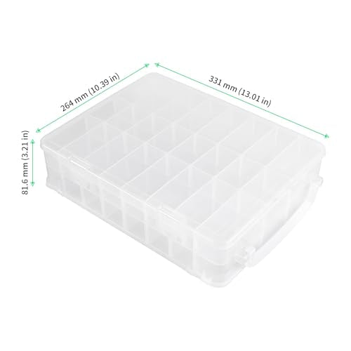 FUNSUEI 48 Grids Clear Plastic Portable Organizer Box with Adjustable Compartments, 2 Layers Plastic Jewelry Bead Organizer Box Craft Storage Containers for Electronics Art DIY Fishing Small Parts