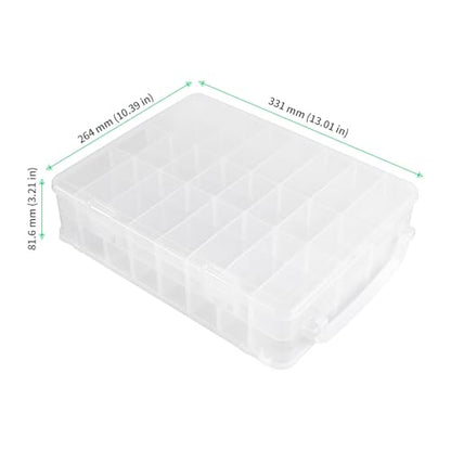 FUNSUEI 48 Grids Clear Plastic Portable Organizer Box with Adjustable Compartments, 2 Layers Plastic Jewelry Bead Organizer Box Craft Storage Containers for Electronics Art DIY Fishing Small Parts