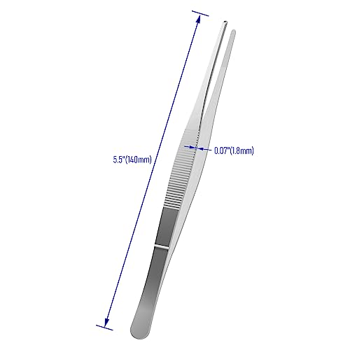 5.5 Inch Stainless Steel Tweezers, with Straight Round Blunt Serrated Tip, 0.07 Inch Thickness Stainless Steel, Multipurpose Daily Garden Home Lab Craft Repairing Tool - size: 5.5"L(0.07"T)