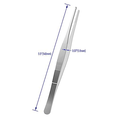 5.5 Inch Stainless Steel Tweezers, with Straight Round Blunt Serrated Tip, 0.07 Inch Thickness Stainless Steel, Multipurpose Daily Garden Home Lab Craft Repairing Tool - size: 5.5"L(0.07"T)