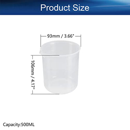 5Pcs 500ml Resin Mixing Cups, PP Plastic Measuring Low Form Graduated Beakers, Liquid Measuring Cups, Multipurpose Mixing Cups Transparent for Lab Kitchen Liquids