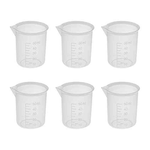 Othmro Measuring Cups 50ml PP Plastic Graduated Beaker Transparent for Lab Kitchen Liquids 6pcs - color: 50ml 6Pcs