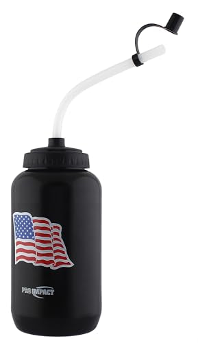Squeezable Water Bottle Bendable Long Straw - LDPE BPA Free Plastic - Hydration for Baseball Hockey Gym MMA Yoga Boxing Cycling Softball Football Lacrosse (35.5 Oz.) - style: Black with American Flag