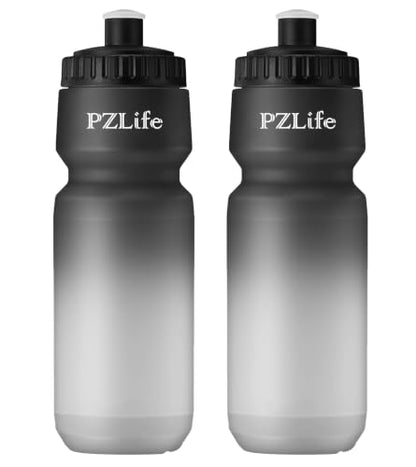 24oz Bike Water Bottle, Cycling Squeeze Water Bottle Leak Proof BPA Free | with Capacity Scale w/Pull Top Lid, Reusable, for Bicycle,Gym, School - color: y-Black+Black