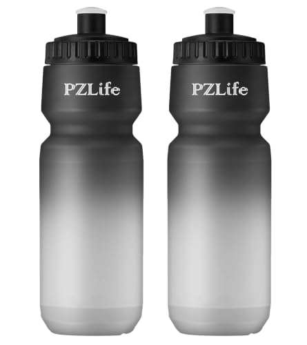 24oz Bike Water Bottle, Cycling Squeeze Water Bottle Leak Proof BPA Free | with Capacity Scale w/Pull Top Lid, Reusable, for Bicycle,Gym, School - color: y-Black+Black