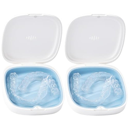 2 Pack Retainer Case Aligner Case Vent Holes Removable Silicone White Blue - color: 2Pack White Blue