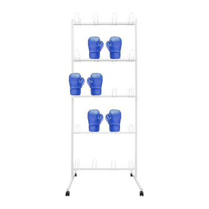 5-Tier Boxing Gloves Drying Rack, Boxing Glove Storage Stand with Universal Wheels, Metal Boxing Glove Drying Display Rack, Boxing Glove Stand Floor Standing, Holds 20 Pair of Gloves - color: White