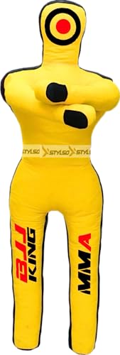 Unfilled Grappling Dummy – Adult Life Size Wrestling & BJJ Training Dummy, MMA Jiu Jitsu Judo Takedown & Throwing Practice, Heavy-Duty Triple-Stitched Canvas Submission Dummy - color: Yellow, size: 6ft / 72"
